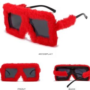 New Red Fur Oversized Square Fashion Winter Sunglasses Fuzzy Luxury Party
Women